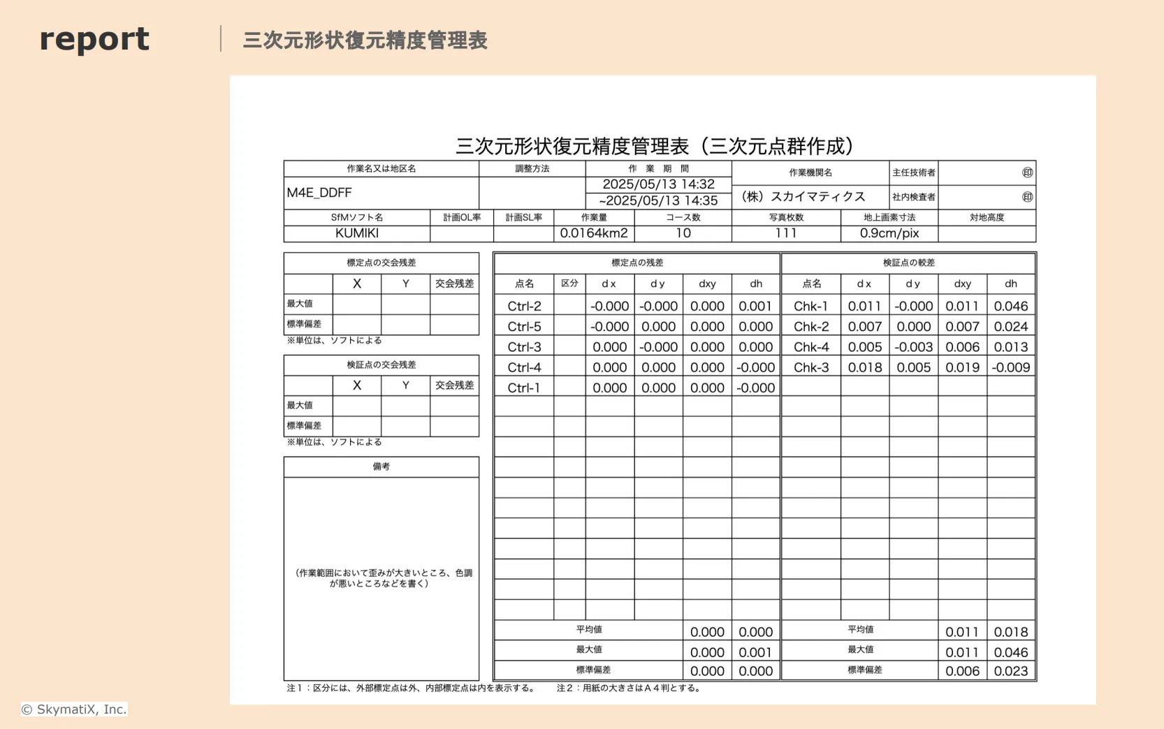 三次元形状復元精度管理表の自動作成